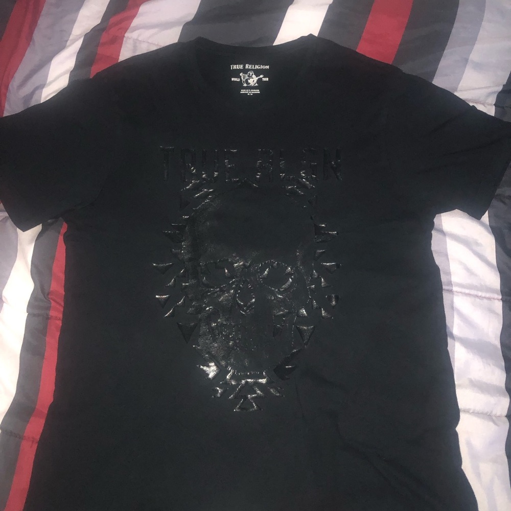 True Religion Black Short Sleeve Tee with Reflective Design
